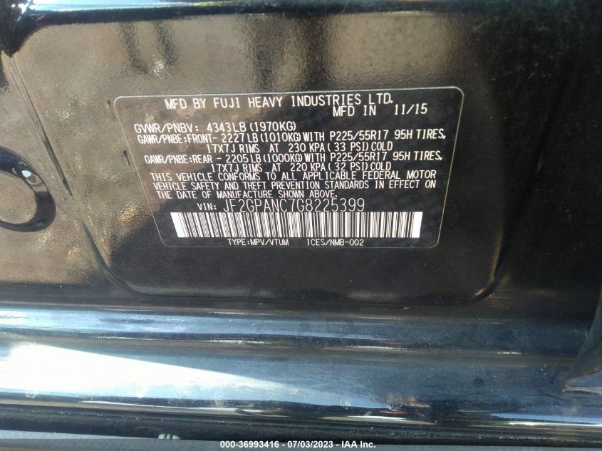 2016 SUBARU CROSSTREK LIMITED - JF2GPANC7G8225399