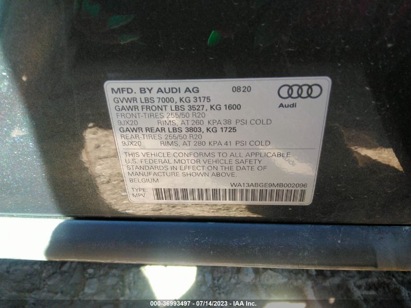2021 AUDI E-TRON PRESTIGE WA13ABGE9MB002096