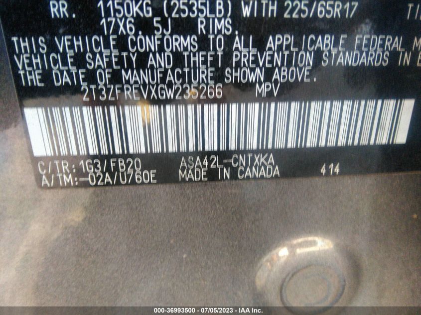 2016 TOYOTA RAV4 LE - 2T3ZFREVXGW235266