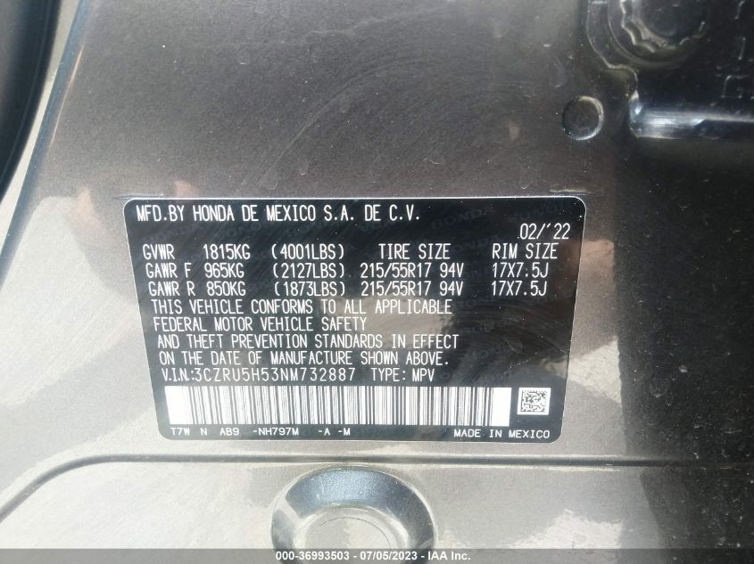 2022 HONDA HR-V EX - 3CZRU5H53NM732887
