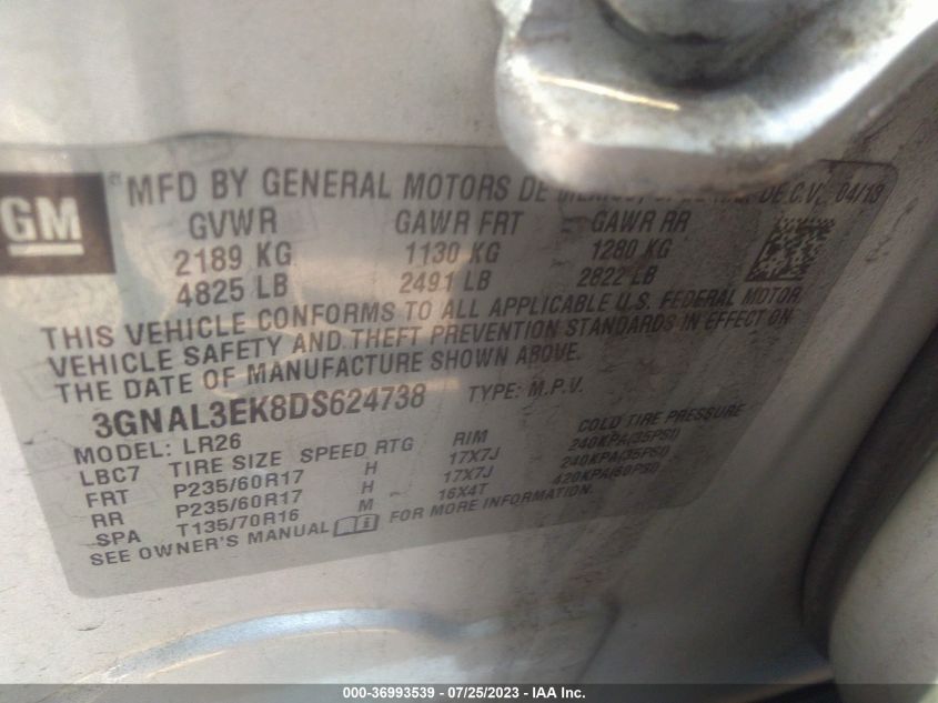 2013 CHEVROLET CAPTIVA SPORT FLEET LT - 3GNAL3EK8DS624738