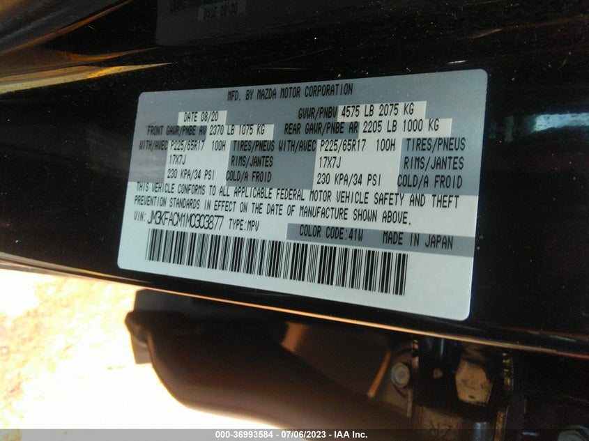 VIN JM3KFACM1M0303877 2021 MAZDA CX-5 TOURING