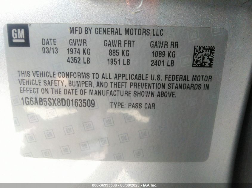 2013 CADILLAC ATS LUXURY - 1G6AB5SX8D0163509