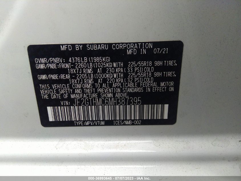 2021 SUBARU CROSSTREK LIMITED - JF2GTHMC6MH387395