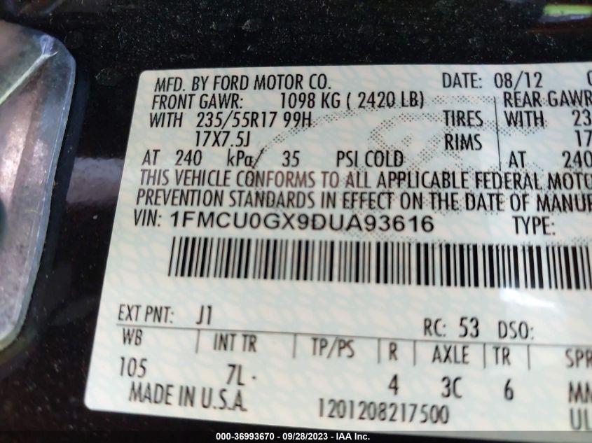 2013 FORD ESCAPE SE - 1FMCU0GX9DUA93616