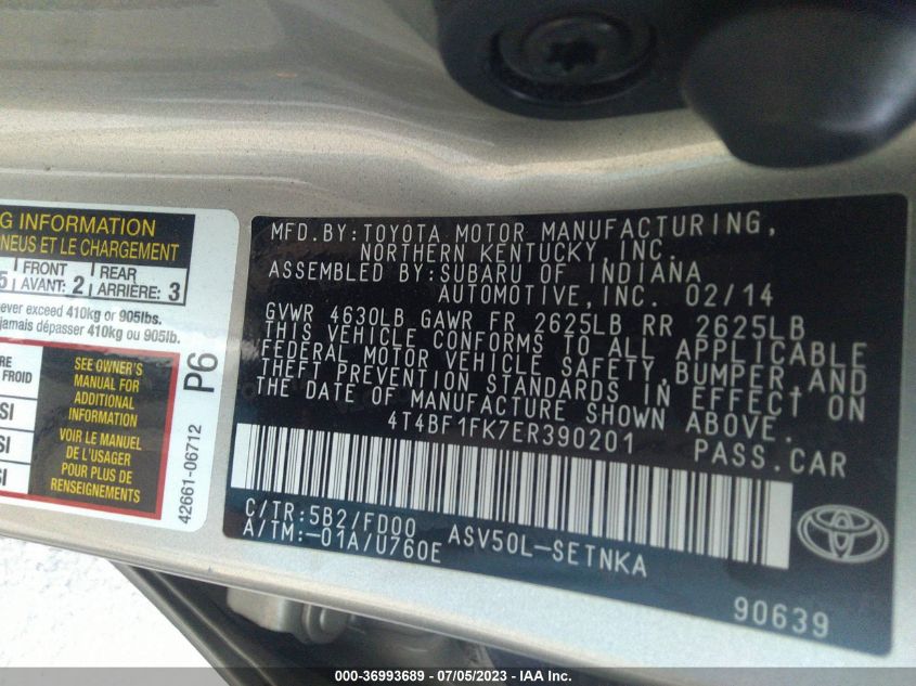 2014 TOYOTA CAMRY L/LE/XLE/SE/SE SPORT - 4T4BF1FK7ER390201