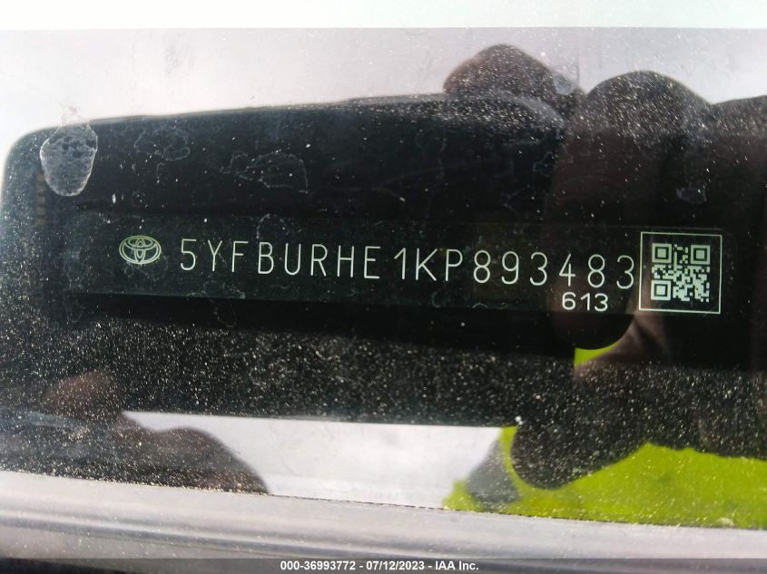 2019 TOYOTA COROLLA L/LE/SE/XLE/XSE - 5YFBURHE1KP893483