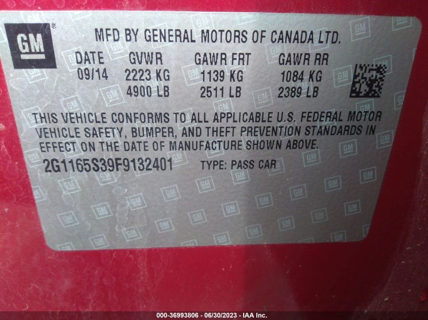 2015 CHEVROLET IMPALA LTZ - 2G1165S39F9132401