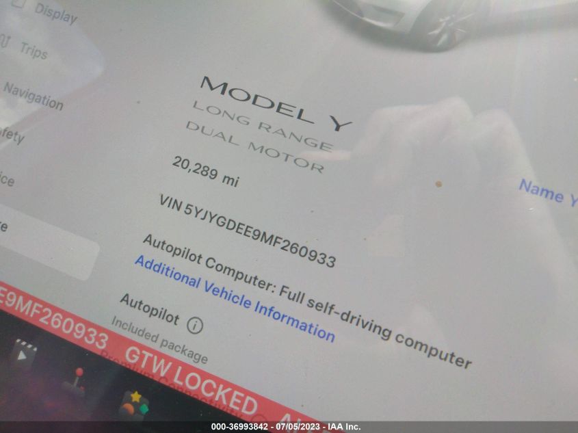 2021 TESLA MODEL Y LONG RANGE - 5YJYGDEE9MF260933