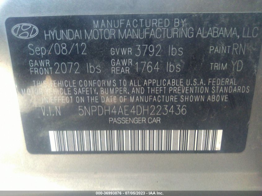 2013 HYUNDAI ELANTRA GLS - 5NPDH4AE4DH223436