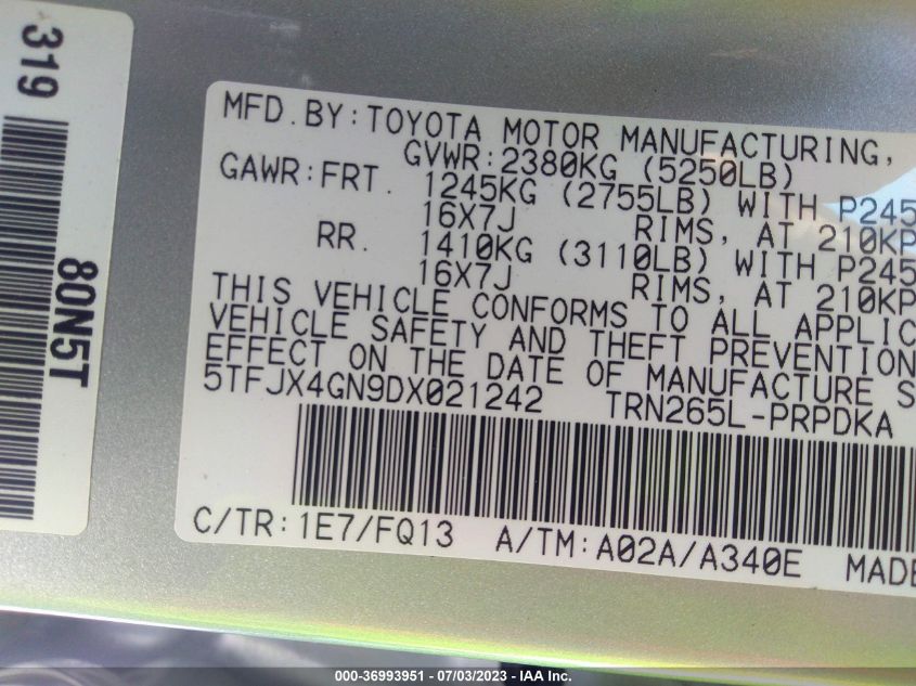 2013 TOYOTA TACOMA PRERUNNER - 5TFJX4GN9DX021242