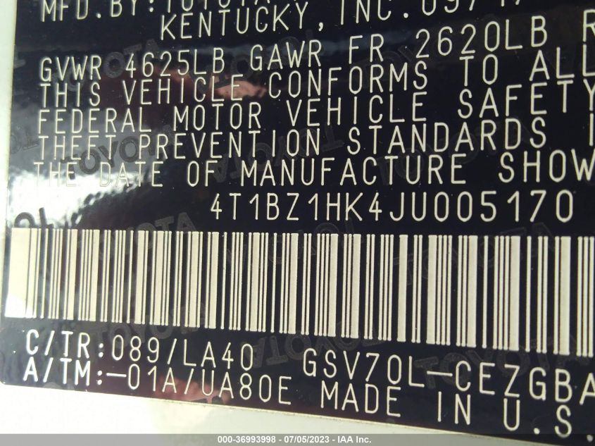 2018 TOYOTA CAMRY V6 - 4T1BZ1HK4JU005170