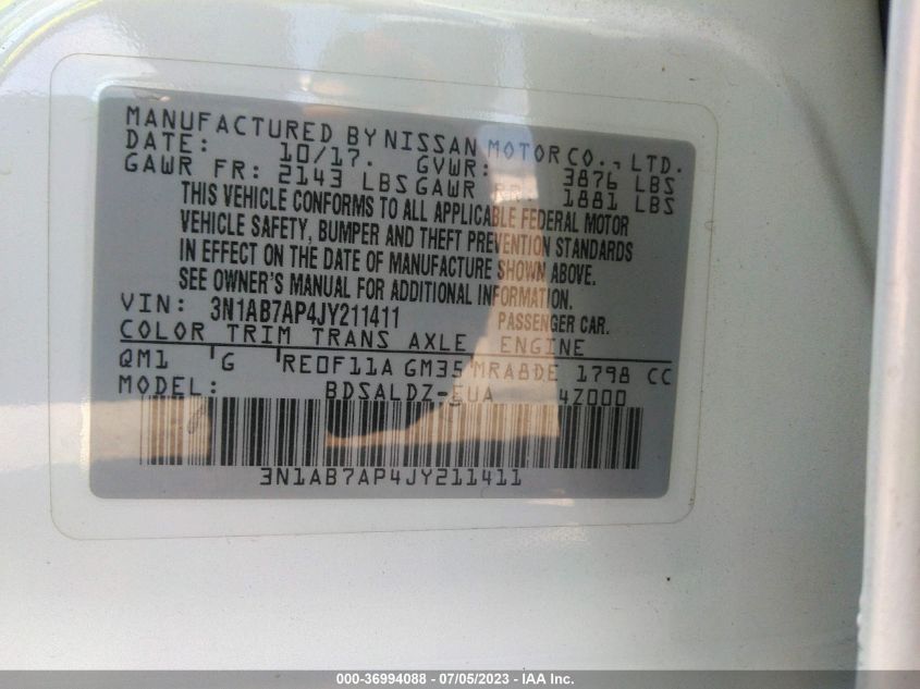 2018 NISSAN SENTRA SV - 3N1AB7AP4JY211411