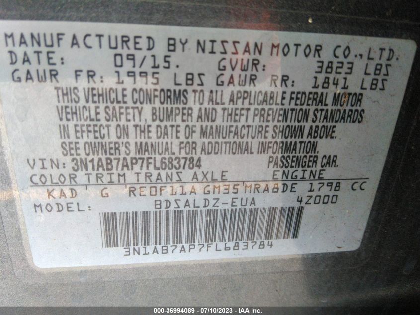 2015 NISSAN SENTRA SV - 3N1AB7AP7FL683784