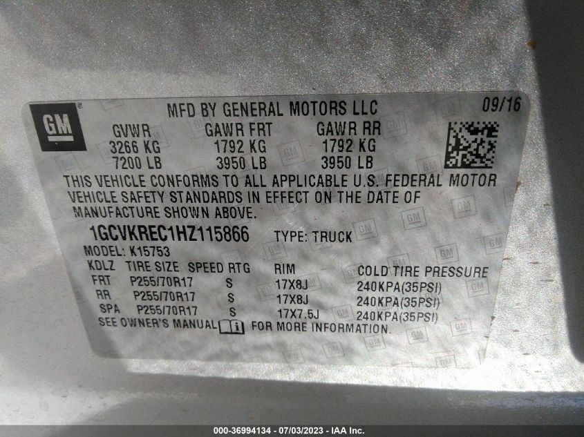 2017 CHEVROLET SILVERADO 1500 LT - 1GCVKREC1HZ115866
