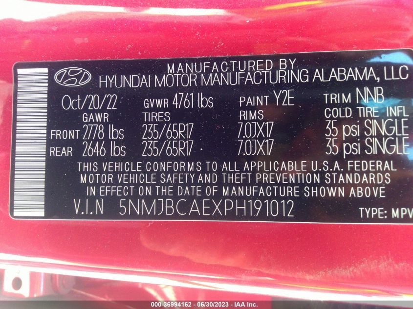 2023 HYUNDAI TUCSON SEL - 5NMJBCAEXPH191012