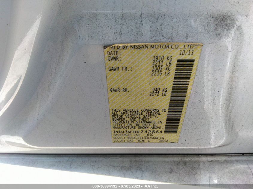 2014 NISSAN ALTIMA 2.5 S - 1N4AL3AP4EN242864