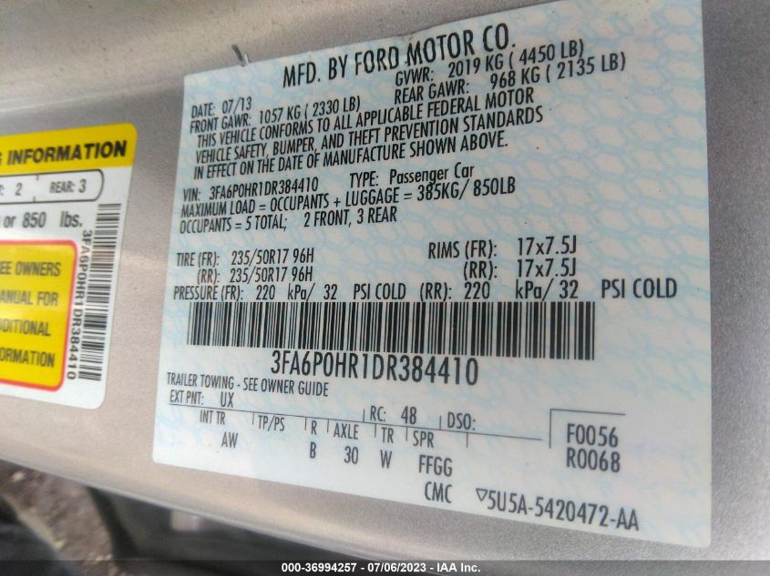 2013 FORD FUSION SE - 3FA6P0HR1DR384410