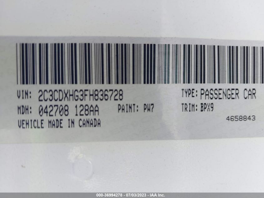 2015 DODGE CHARGER SXT - 2C3CDXHG3FH836728