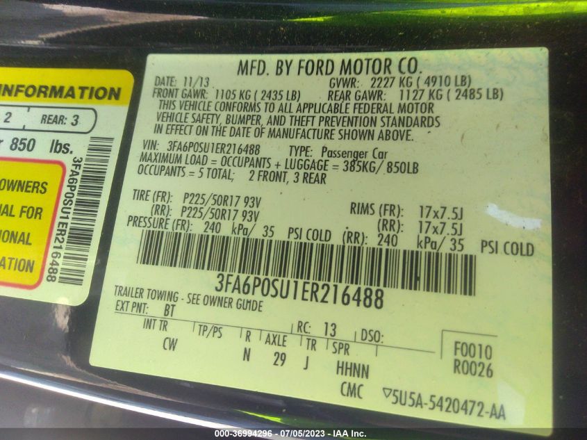 2014 FORD FUSION ENERGI TITANIUM - 3FA6P0SU1ER216488