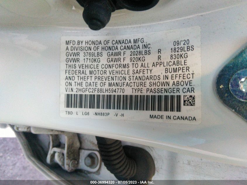 2020 HONDA CIVIC SEDAN SPORT - 2HGFC2F88LH594770
