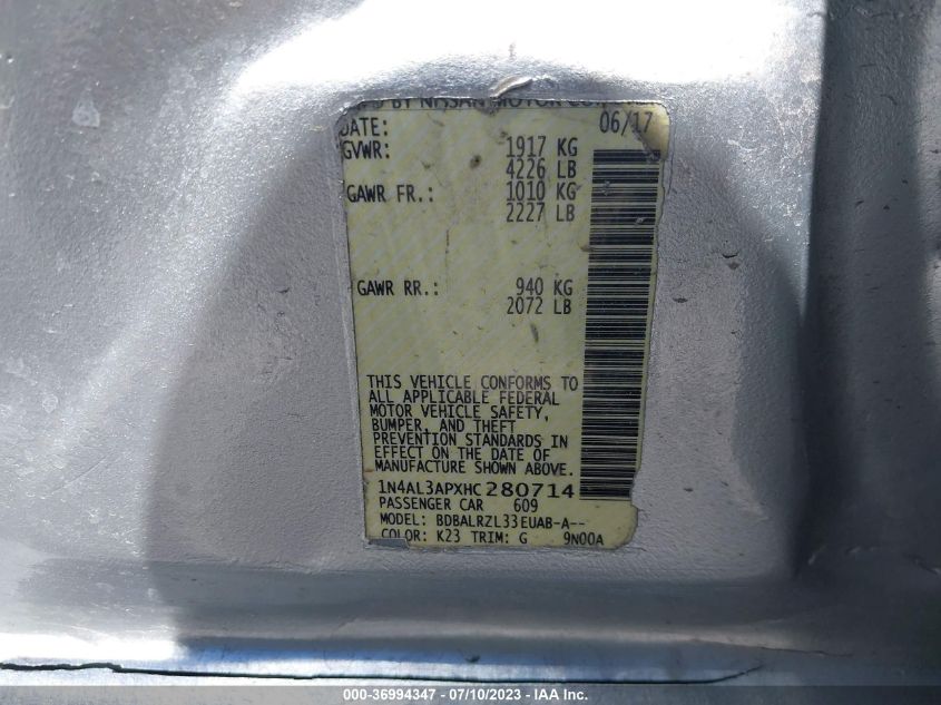 2017 NISSAN ALTIMA 2.5 SL - 1N4AL3APXHC280714