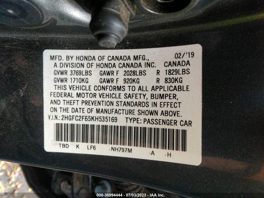 2019 HONDA CIVIC SEDAN LX - 2HGFC2F65KH535169