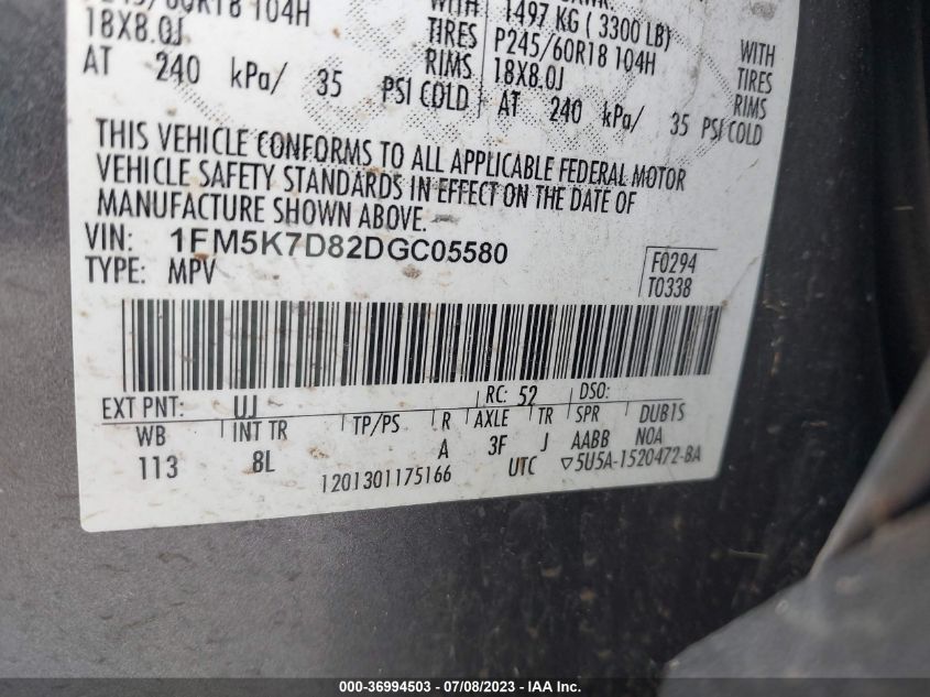 2013 FORD EXPLORER XLT - 1FM5K7D82DGC05580
