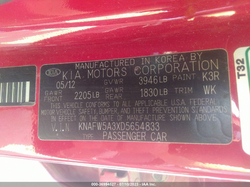 2013 KIA FORTE 5-DOOR SX - KNAFW5A3XD5654833