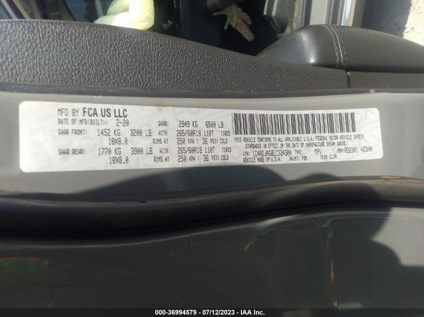 2020 DODGE DURANGO SXT PLUS - 1C4RDJAG8LC324300