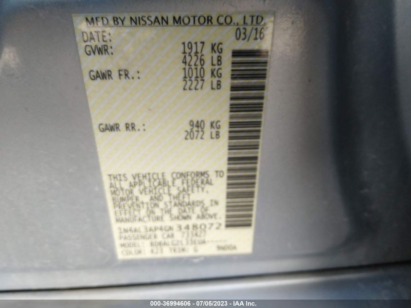 2016 NISSAN ALTIMA 2.5 - 1N4AL3AP4GN348072
