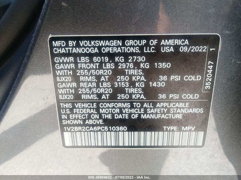 2023 VOLKSWAGEN ATLAS 3.6L V6 SEL - 1V2BR2CA6PC510360