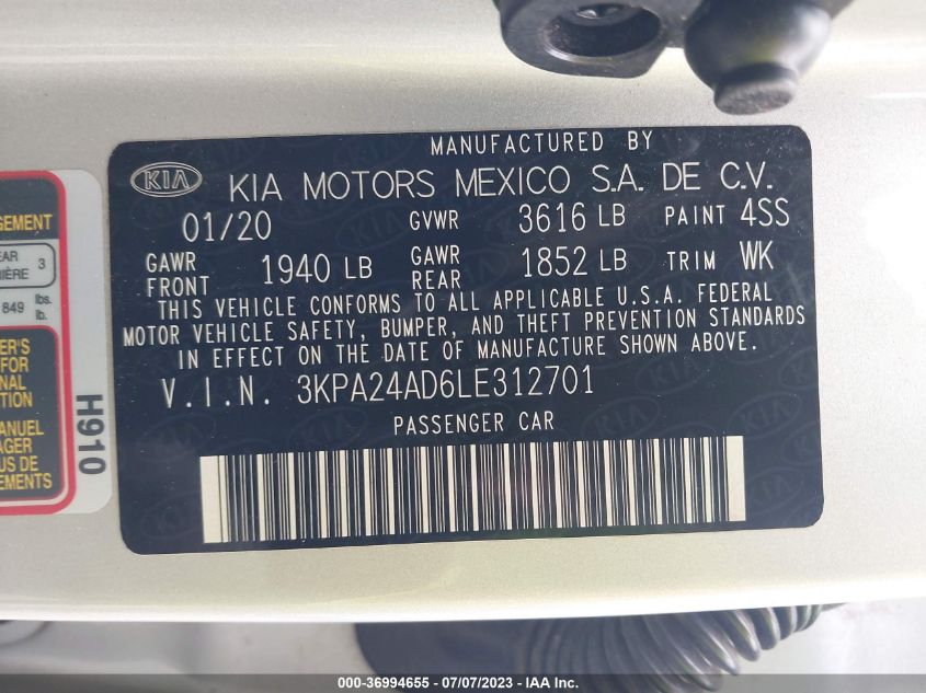 2020 KIA RIO LX - 3KPA24AD6LE312701