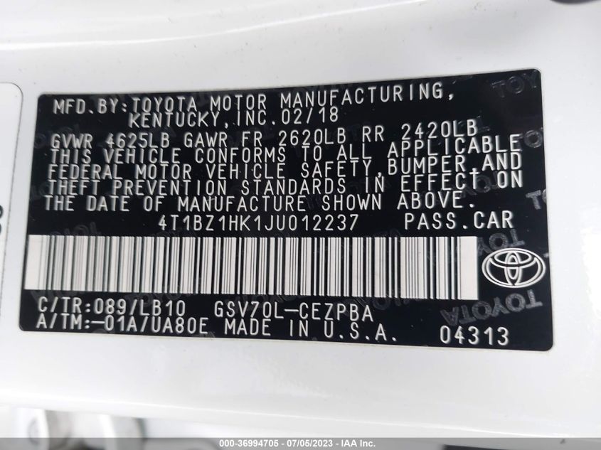 2018 TOYOTA CAMRY XSE V6 - 4T1BZ1HK1JU012237