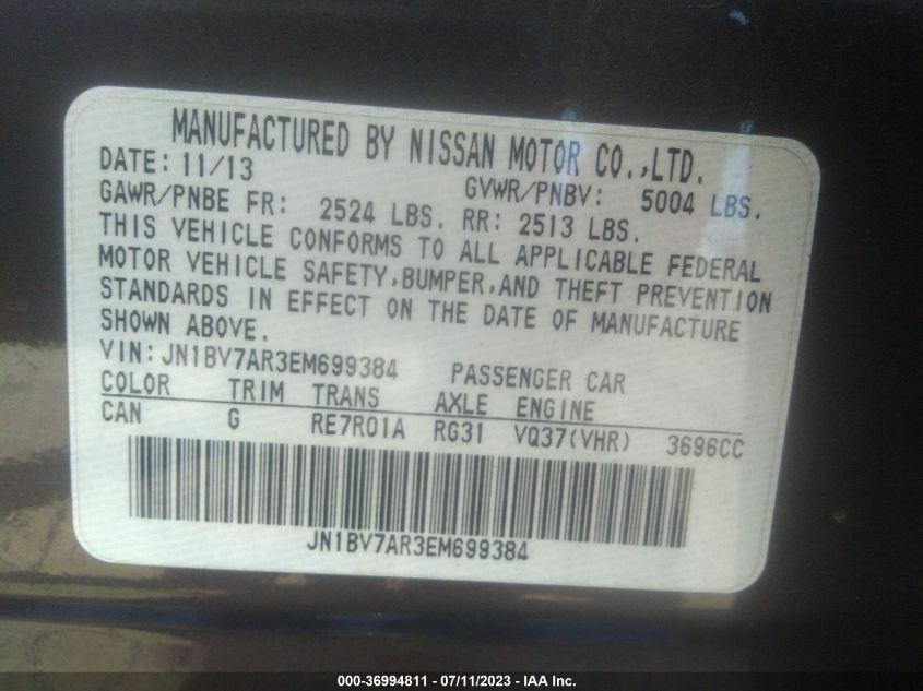 2014 INFINITI Q50 PREMIUM - JN1BV7AR3EM699384