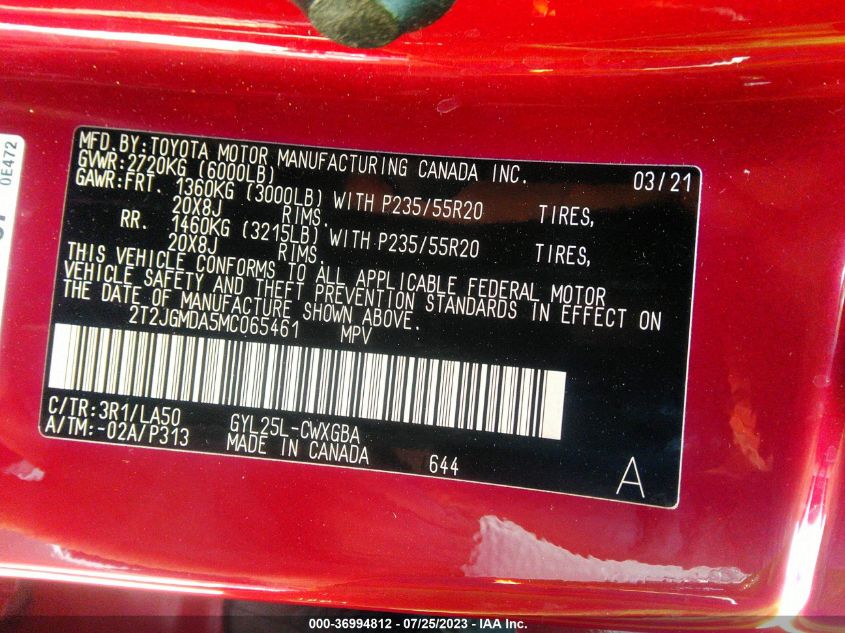 2021 LEXUS RX RX 450H - 2T2JGMDA5MC065461