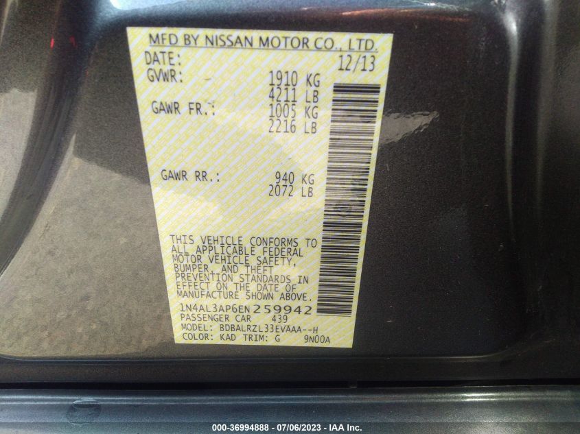 2014 NISSAN ALTIMA 2.5 S - 1N4AL3AP6EN259942