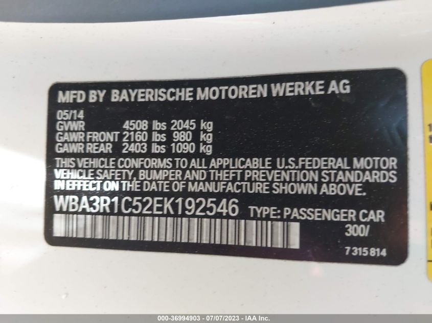 2014 BMW 4 SERIES 435I - WBA3R1C52EK192546
