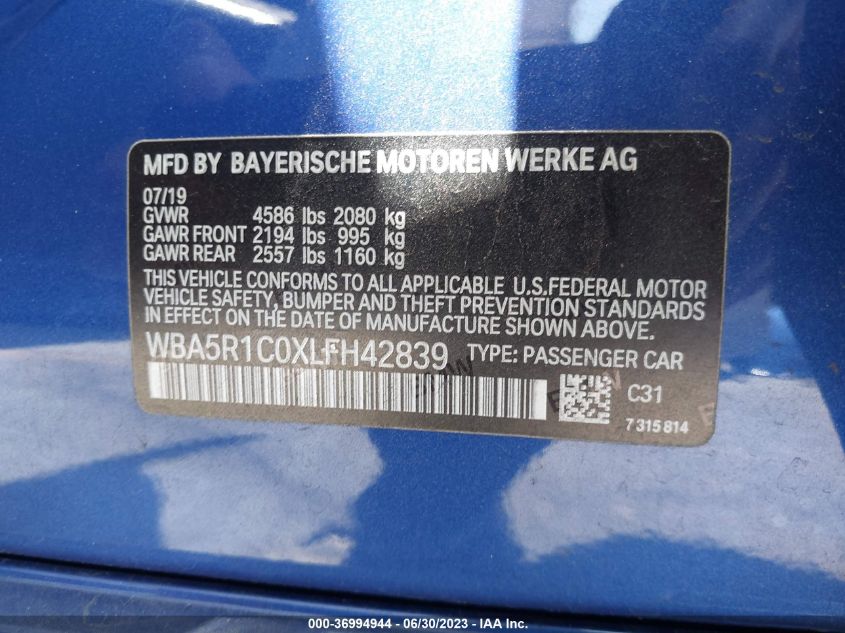 2020 BMW 3 SERIES 330I - WBA5R1C0XLFH42839