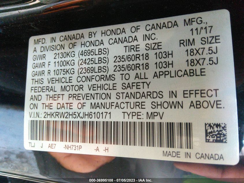 2018 HONDA CR-V EX - 2HKRW2H5XJH610171