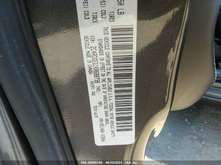 2019 DODGE GRAND CARAVAN GT - 2C4RDGEG1KR688738