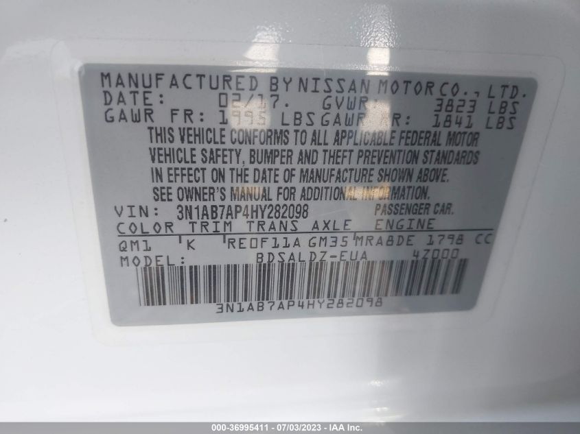 2017 NISSAN SENTRA SV - 3N1AB7AP4HY282098