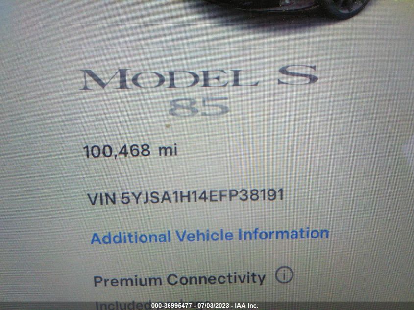 2014 TESLA MODEL S 60 KWH BATTERY/P85 - 5YJSA1H14EFP38191