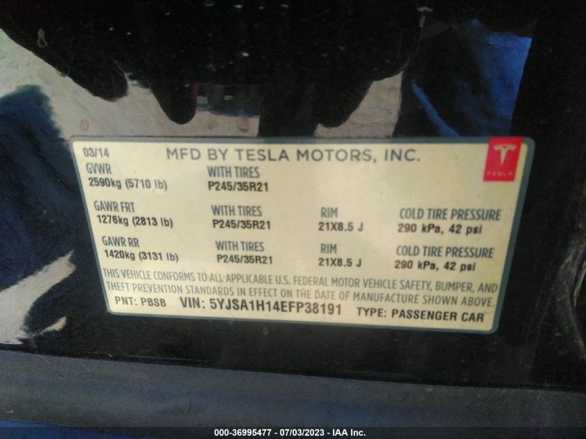 2014 TESLA MODEL S 60 KWH BATTERY/P85 - 5YJSA1H14EFP38191