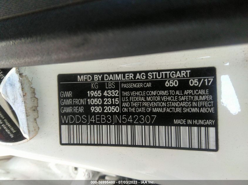 2018 MERCEDES-BENZ CLA CLA 250 - WDDSJ4EB3JN542307
