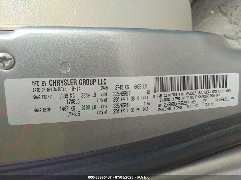 2015 DODGE GRAND CARAVAN SE - 2C4RDGBG4FR522997