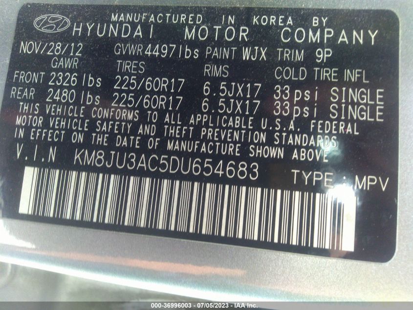 2013 HYUNDAI TUCSON GLS - KM8JU3AC5DU654683