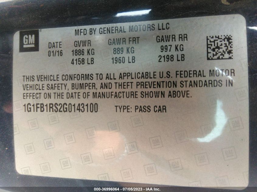 2016 CHEVROLET CAMARO 1LT - 1G1FB1RS2G0143100