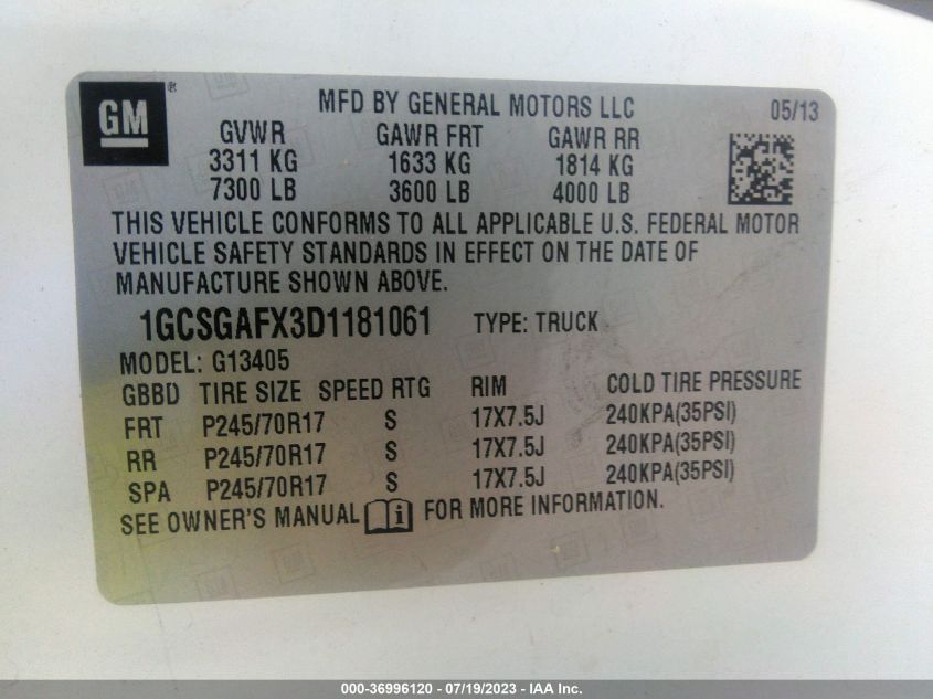 2013 CHEVROLET EXPRESS CARGO VAN - 1GCSGAFX3D1181061