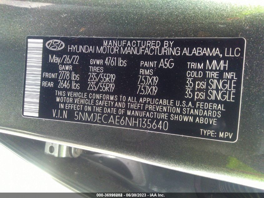 2022 HYUNDAI TUCSON LIMITED - 5NMJECAE6NH135640